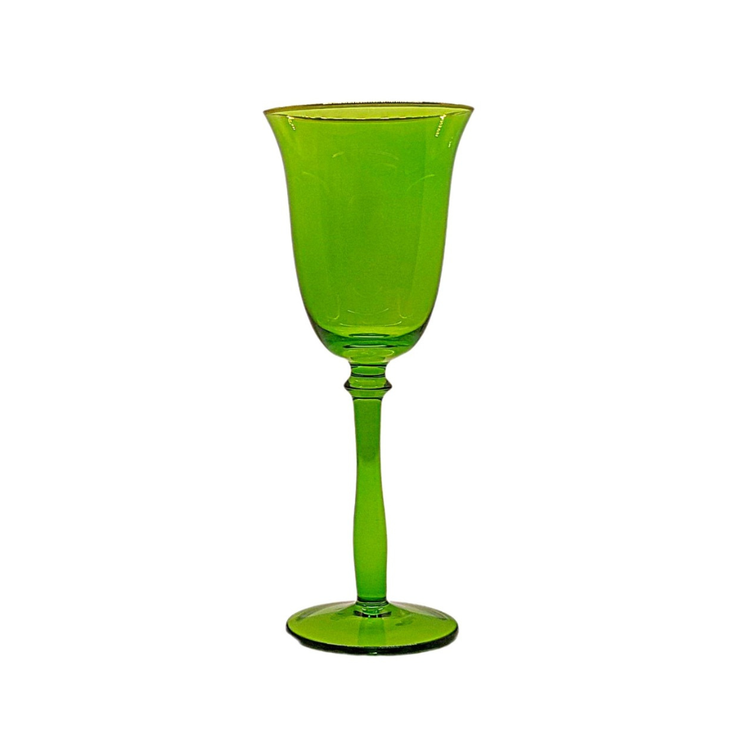 Green & Gold Rim Tall Wine Glass