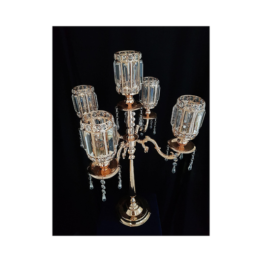 5 Arm Gold and Crystal Candelabra