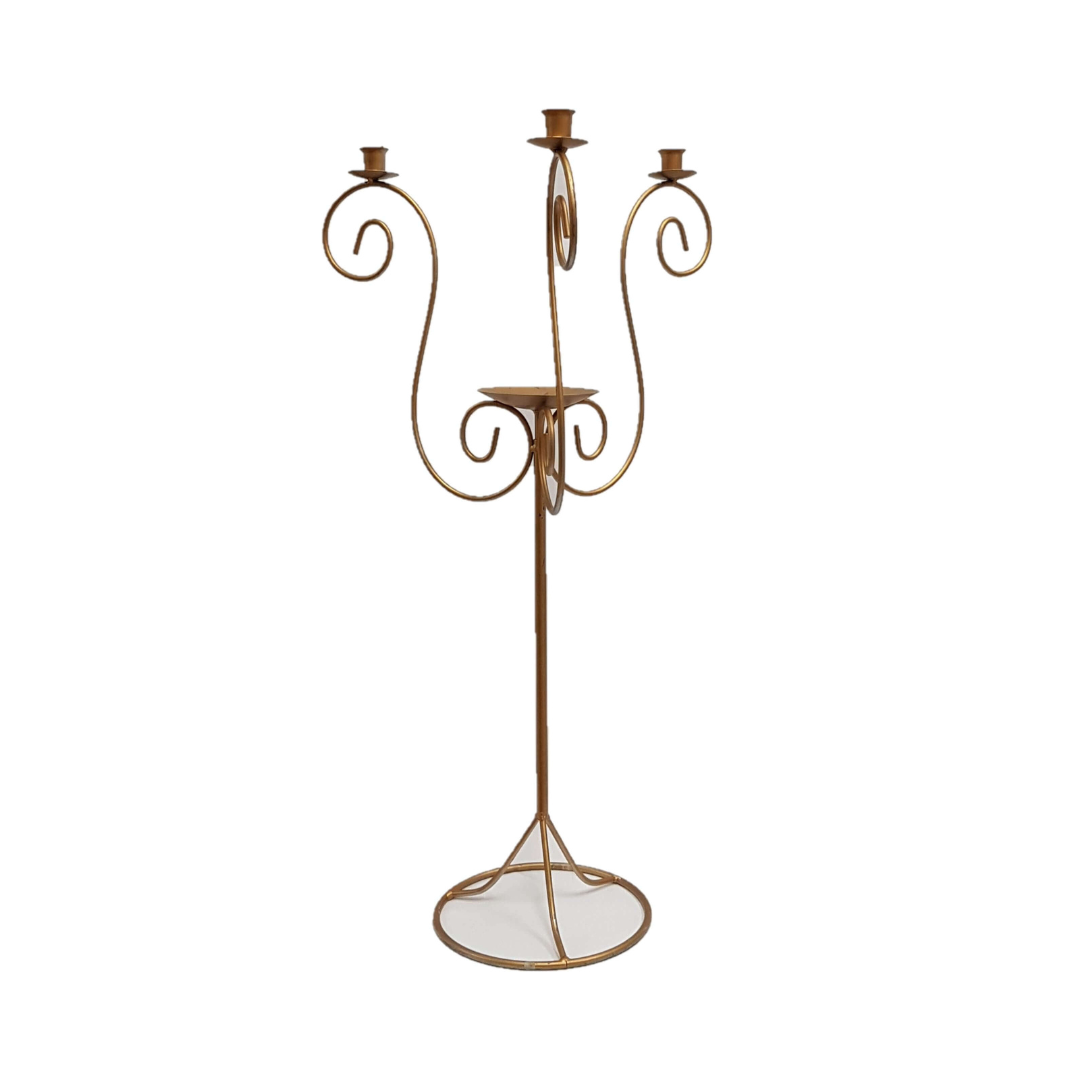 Three Arm Gold Metal Candelabra